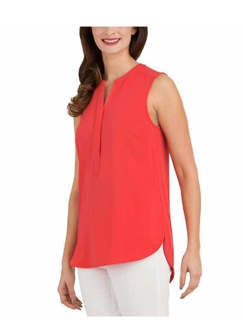 Hilary Radley Coral Sleeveless V Neck Zipper Casual Summer Blouse XL